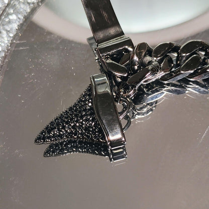 Givenchy Black Pave Shark Tooth Bracelet Cuban Link