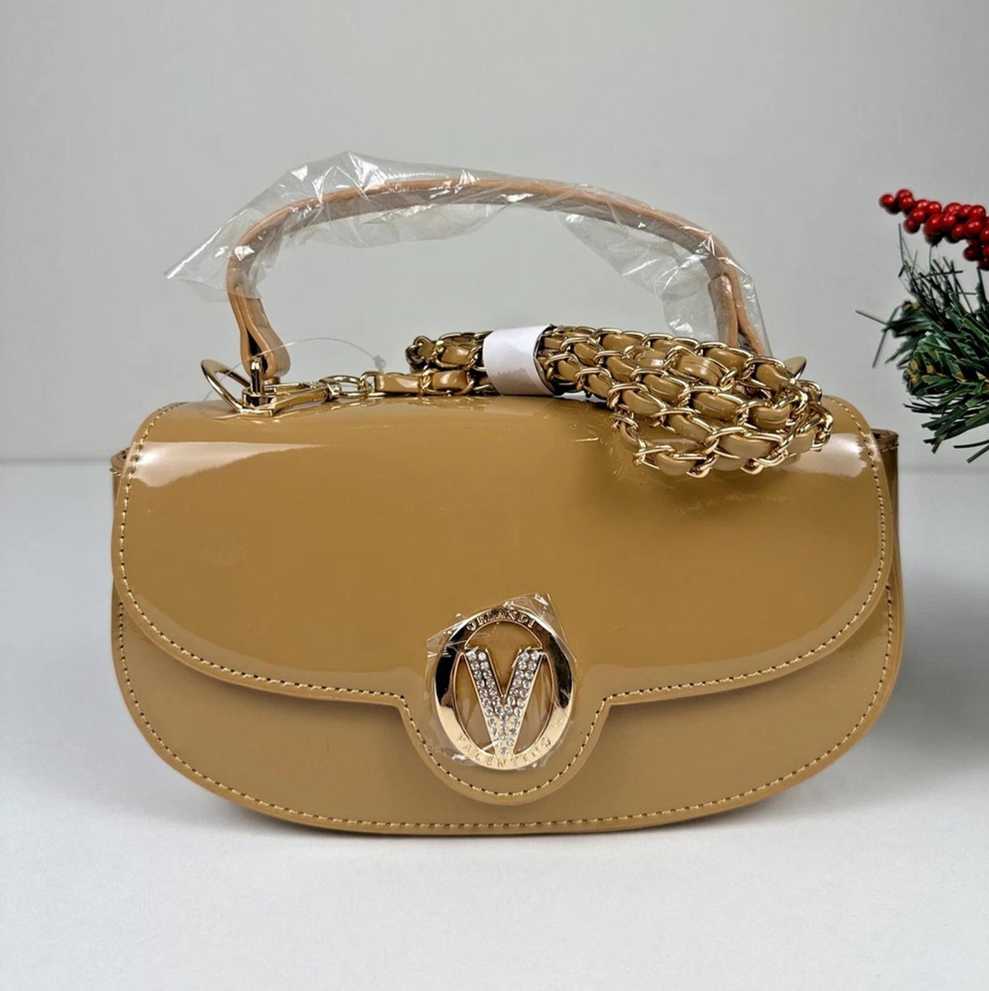 Valentino Orlandi Glossy Tan Crossbody Bag
