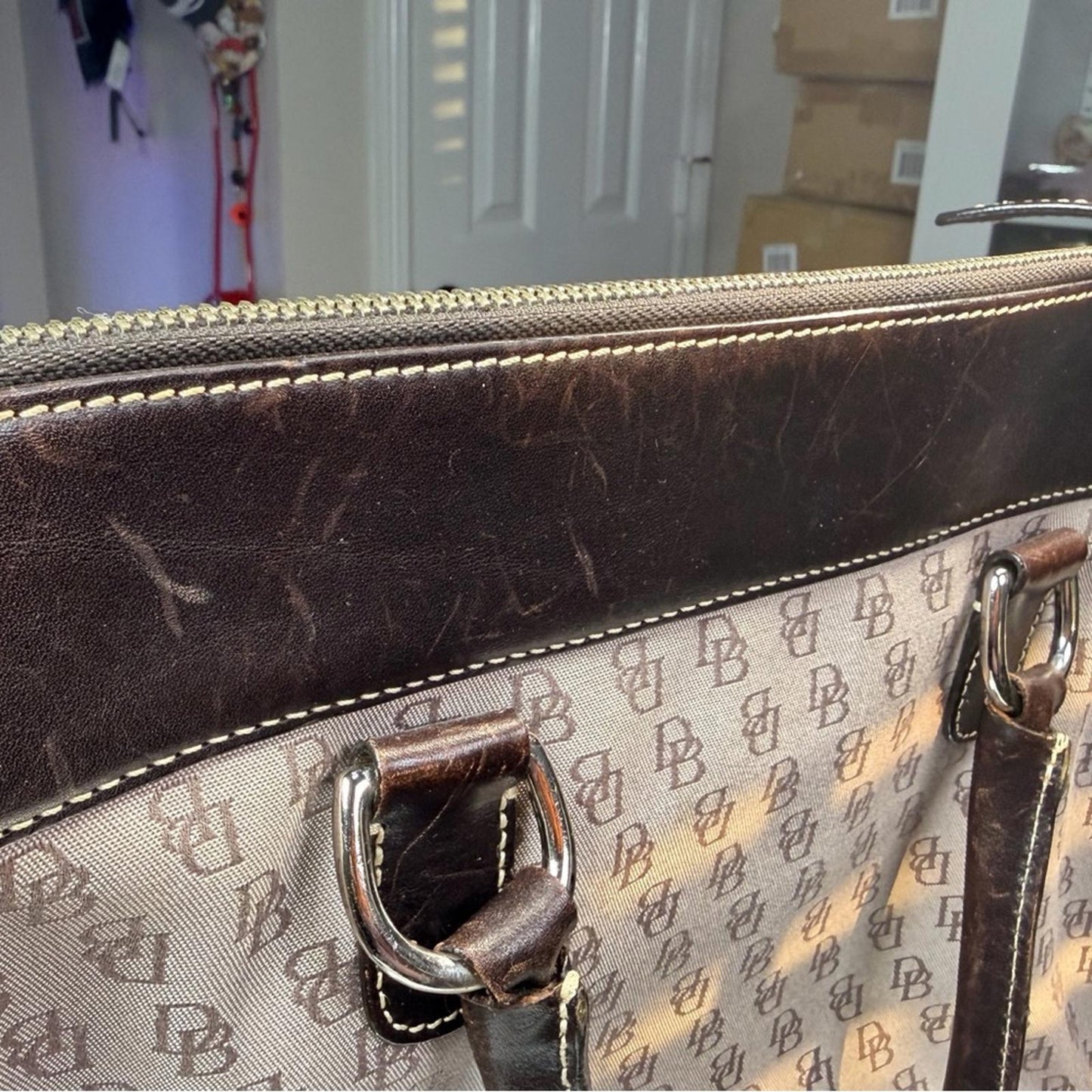 Dooney & Bourne Vintage Brown Signature Logo Double Pouch Tote Bag