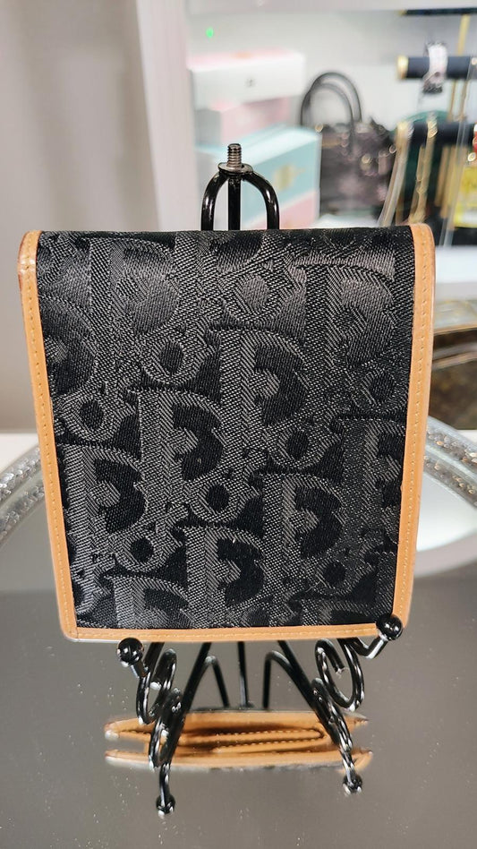 Christian Dior Black Trotter Wallet with cognac trim.