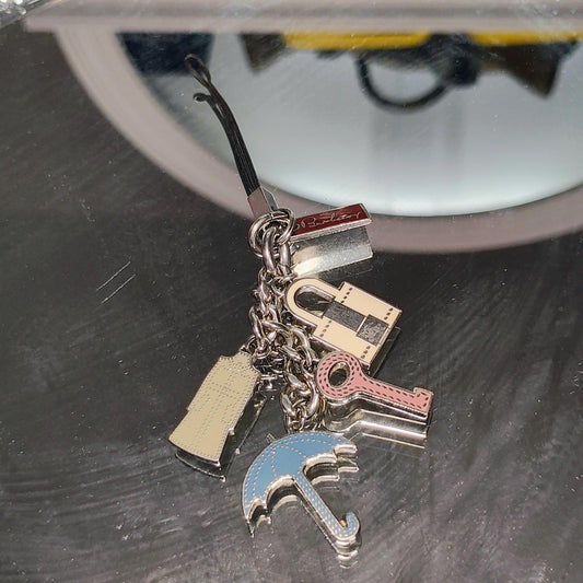 Burberry Silver Charm Keychain with Umbrella and Lock Charms