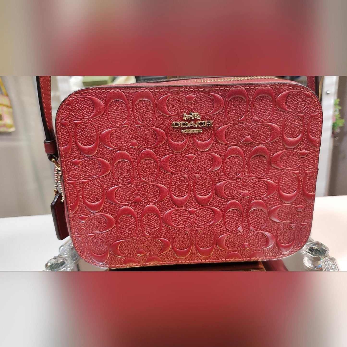 Coach Red Embossed Leather Mini Jamie Camera Bag