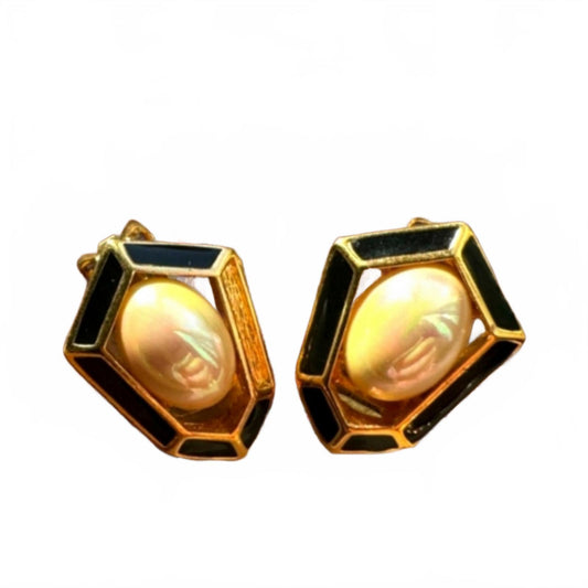 Dior vintage clip on pearl onyx earrings