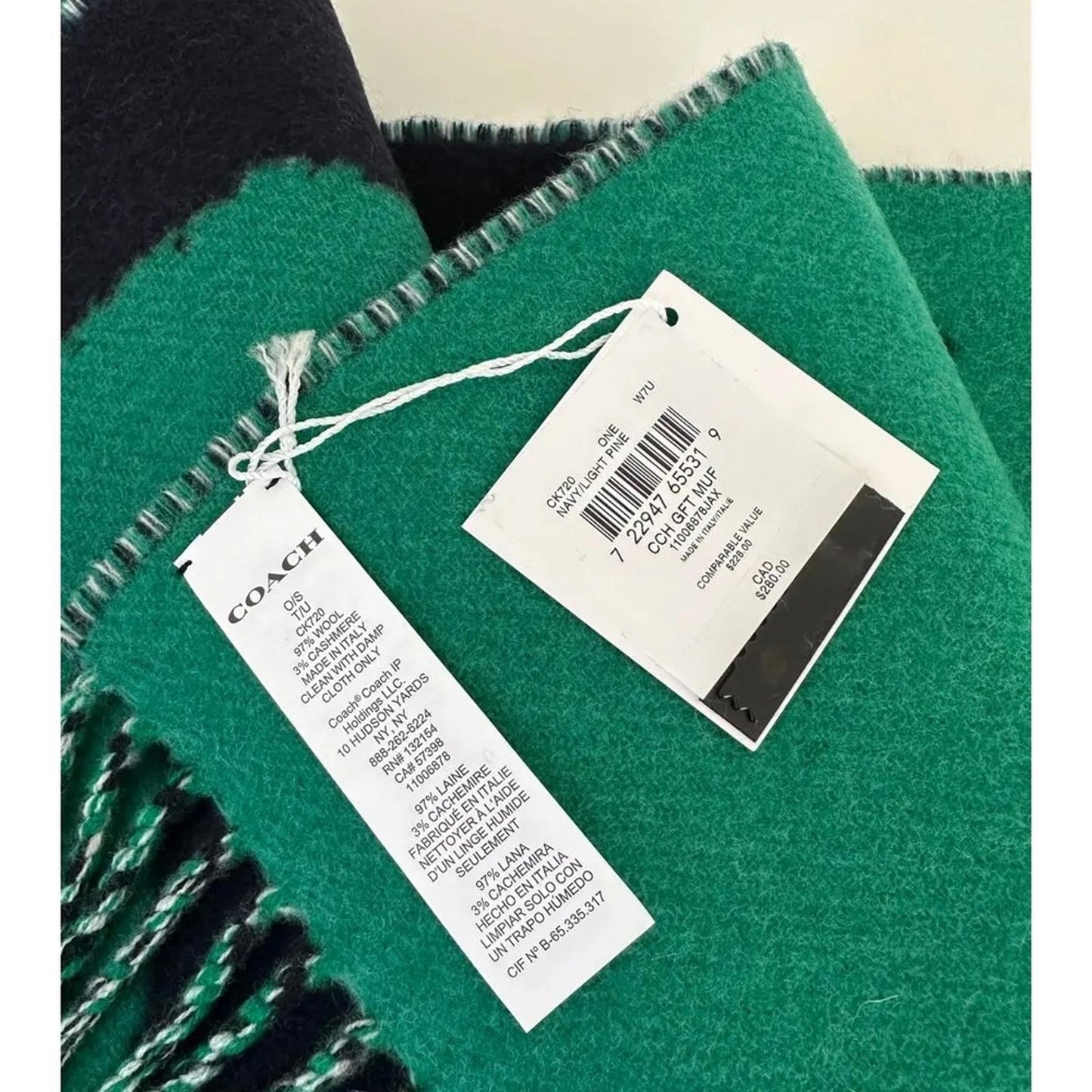 Coach Green and Black Wool Scarf