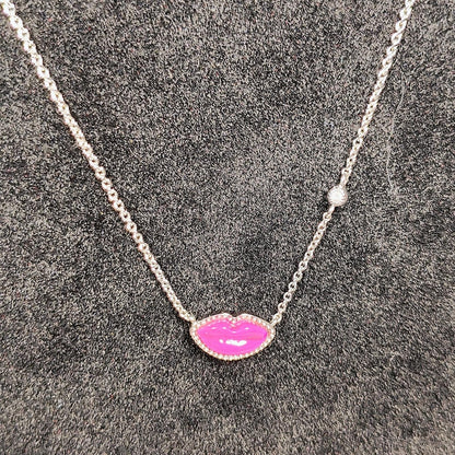Kendra Scott Lips Silver Pendant Necklace in Hot Pink Mother-of-Pearl