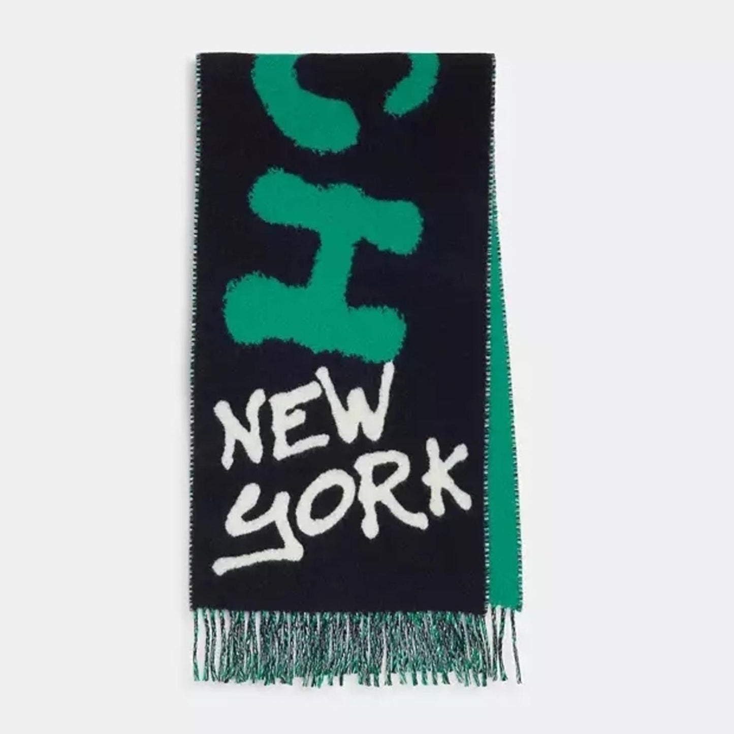 Coach Green and Black Wool Scarf