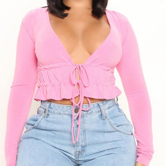 Pink tie front top NWT