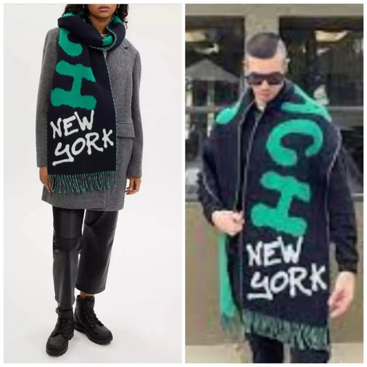 Coach Green and Black Wool Scarf