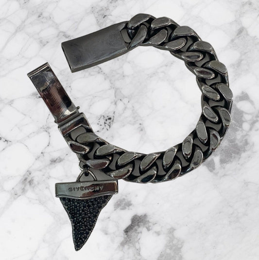 Givenchy Black Pave Shark Tooth Bracelet Cuban Link