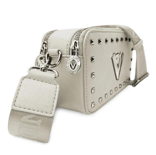 White Crossbody Bag with Silver Accents
