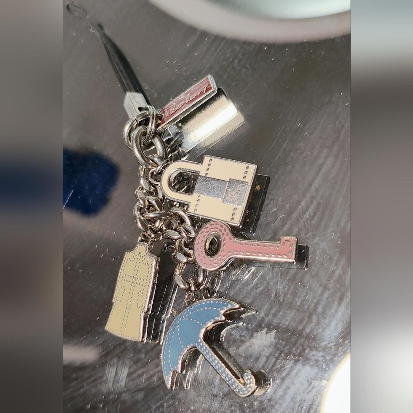 Burberry Silver Charm Keychain with Umbrella and Lock Charms
