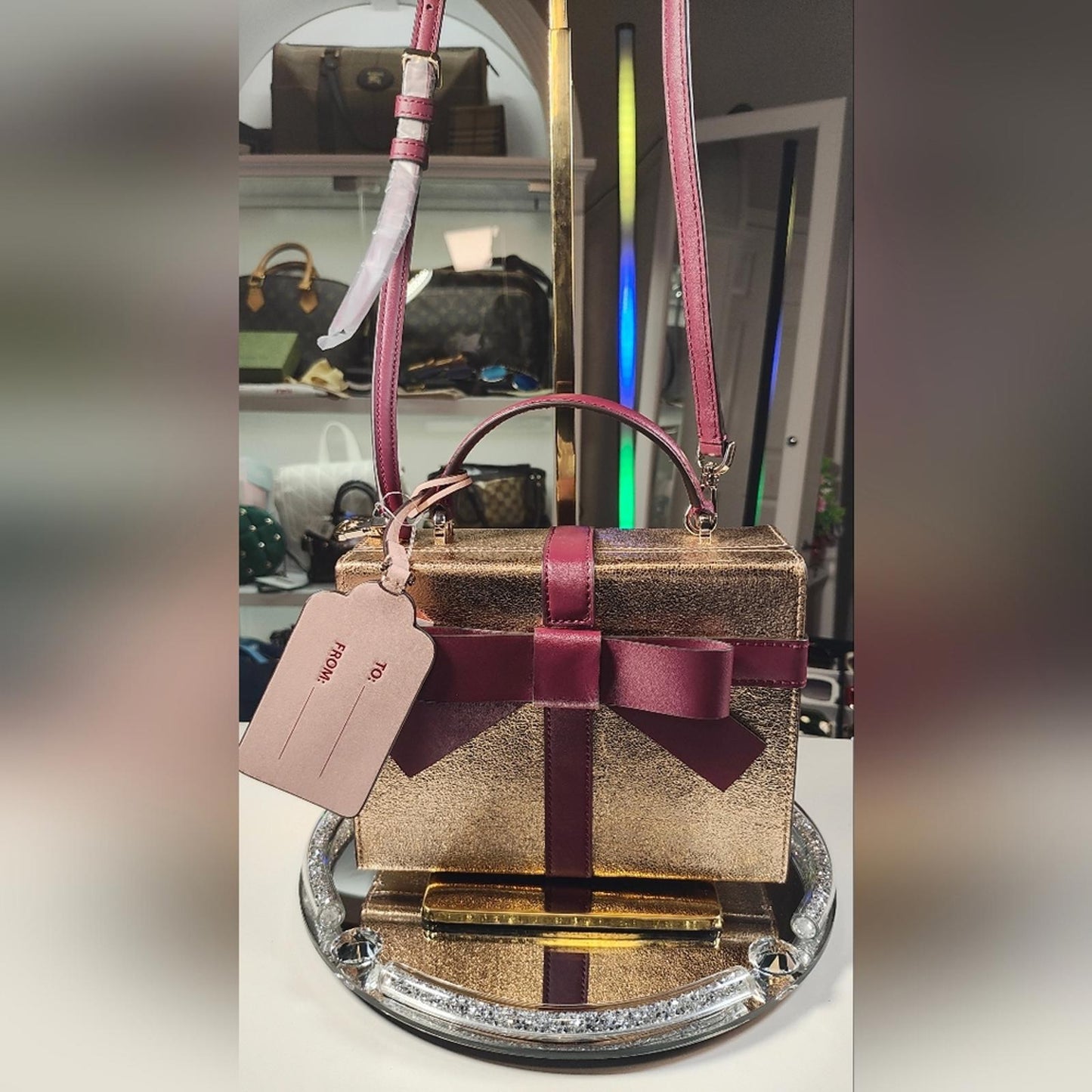 Kate Spade Wrapping Party Rose Gold Gift Box Purse Crossbody Bag