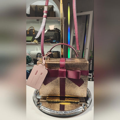 Kate Spade Wrapping Party Rose Gold Gift Box Purse Crossbody Bag