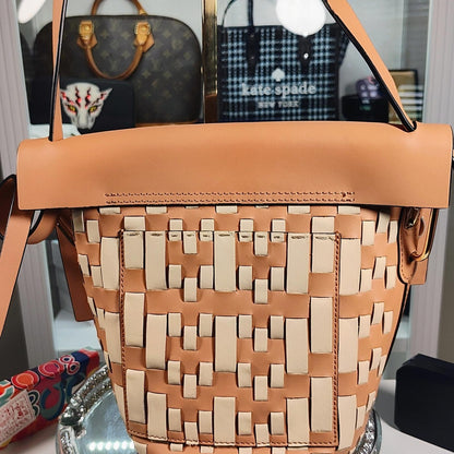 ZAC Zac Posen Tan and Cream Woven Leather Crossbody Bag