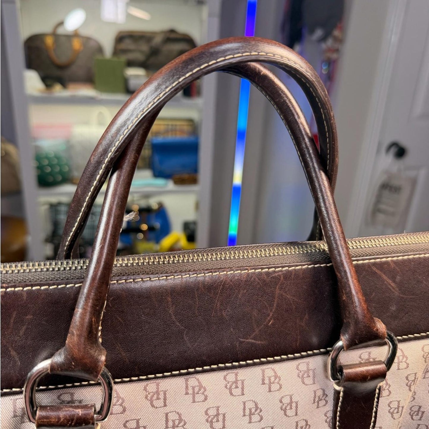 Dooney & Bourne Vintage Brown Signature Logo Double Pouch Tote Bag