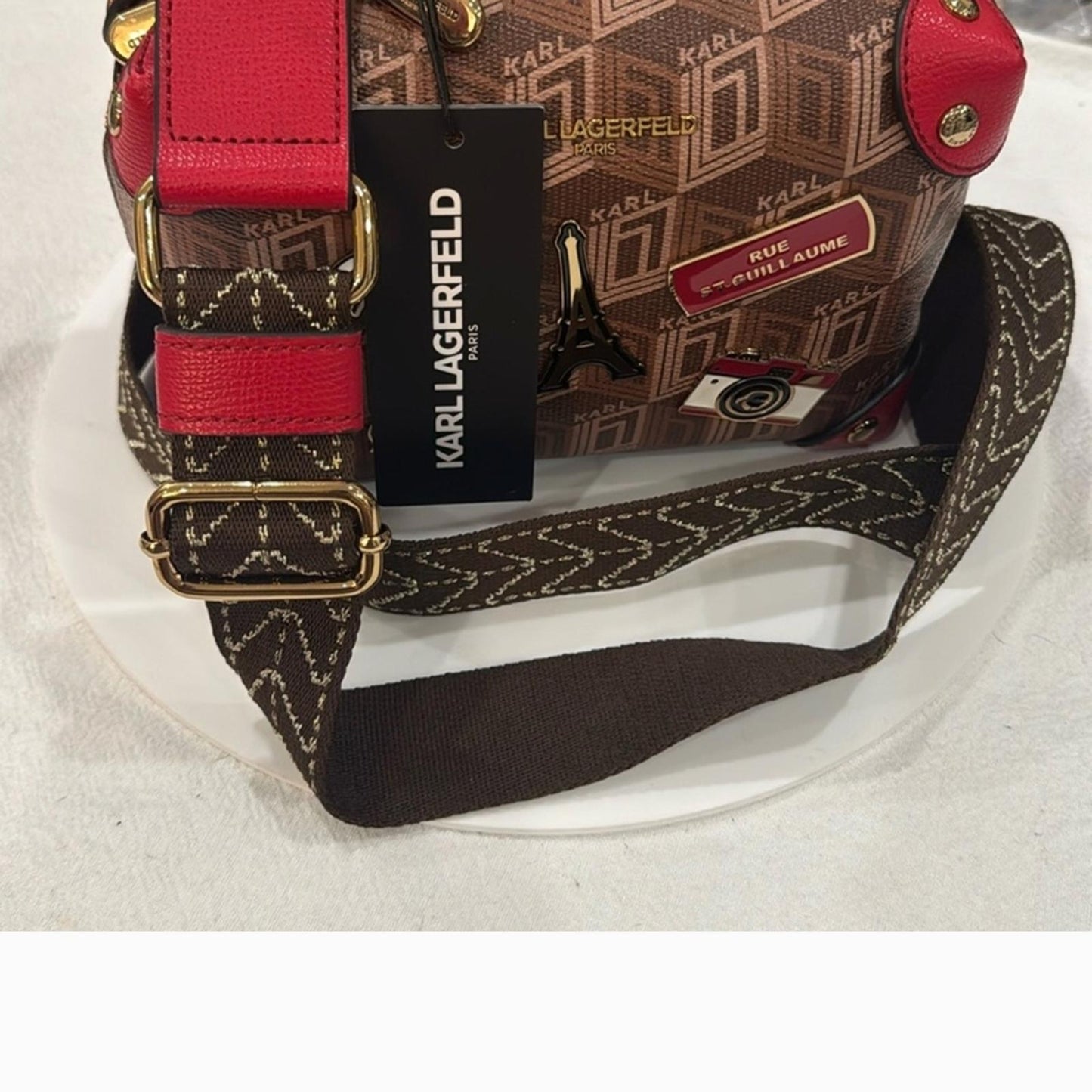 Karl Lagerfeld Valette Red and Brown Satchel