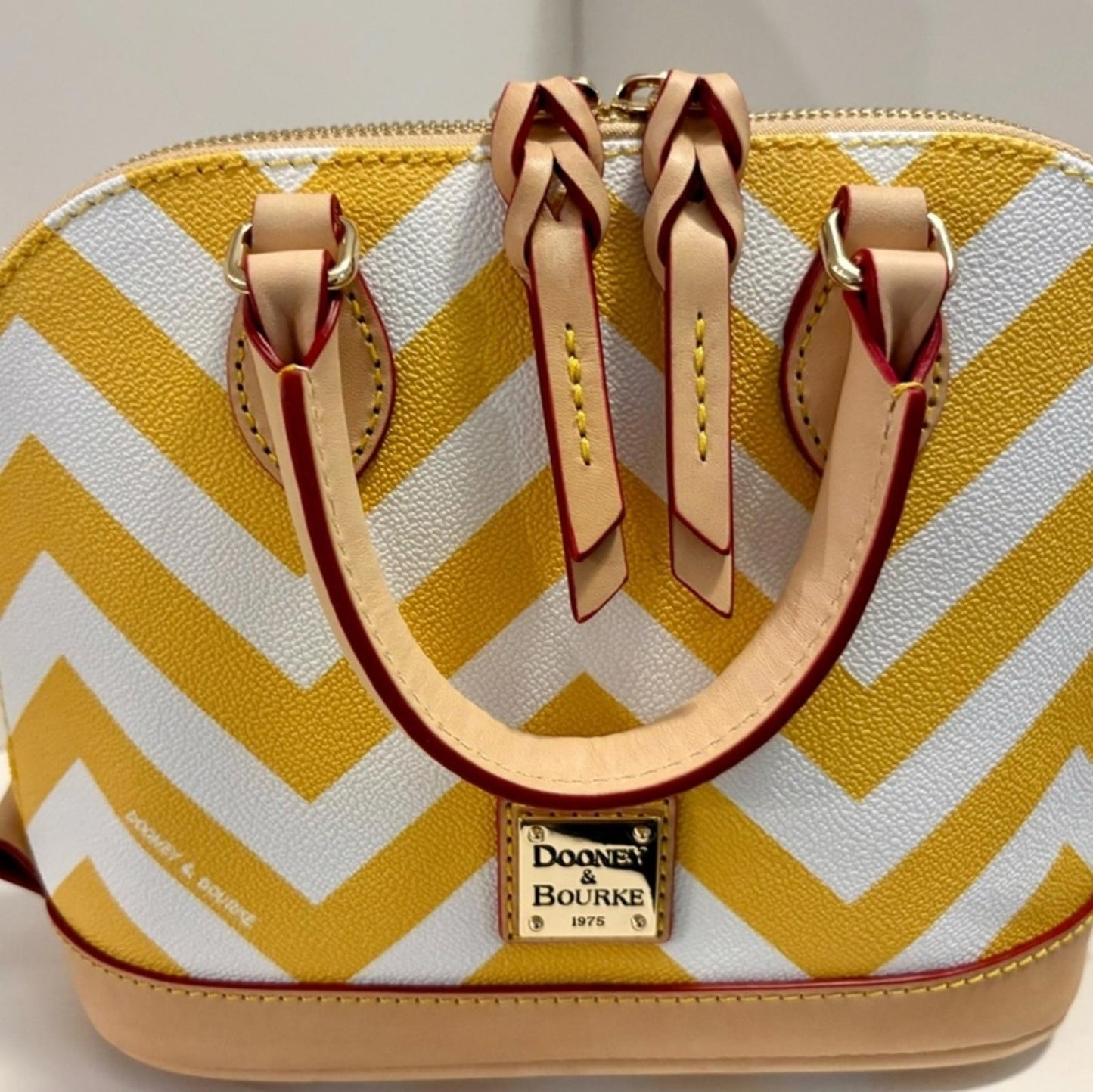 Dooney & Bourke Bitsy Yellow and White Chevron Satchel