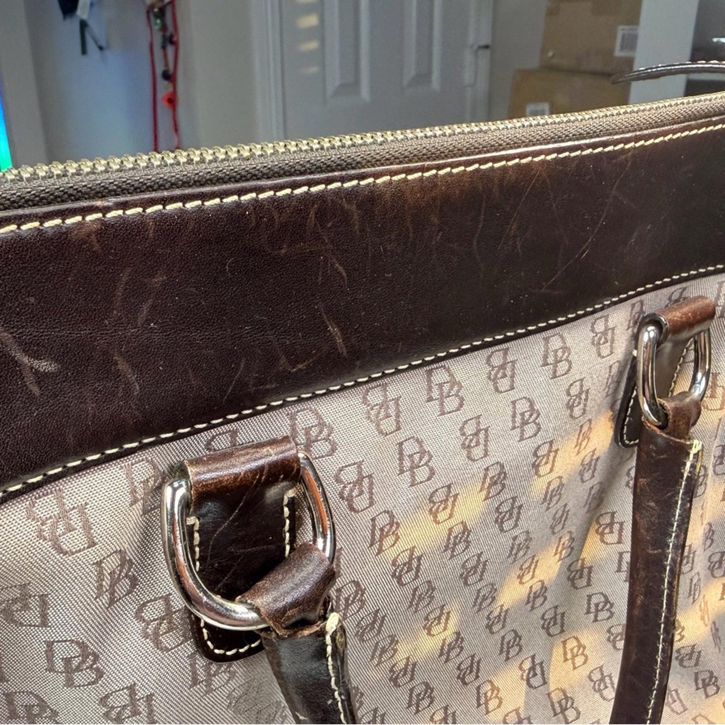 Dooney & Bourne Vintage Brown Signature Logo Double Pouch Tote Bag